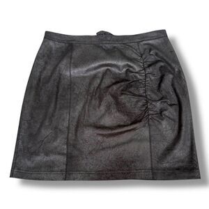 NWT Free People Faux Leather Black Mini Skirt | Ruched Front | Size M